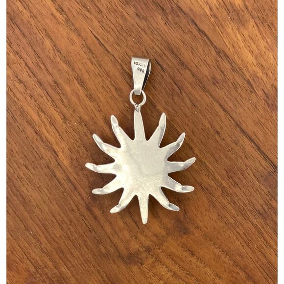 Vintage Sterling Silver Sun Pendant with Black Cabochon - Mexico Large - Picture 2 of 5